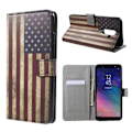 Miniatyrbillede 1 af 2: Samsung Galaxy A6 Plus beskyttelsesetui i kunstlæder med printet mønster samt pung og stativ - USA flag Multicolor