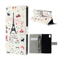 Miniatyrbillede 1 af 2: Moberg Sony Xperia M4 Aqua Læder Etui med Kortholder - Eiffeltårnet Og Frugter Multicolor