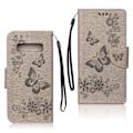 Miniatyrbillede 1 af 2: Samsung Galaxy S10 sommerfugle- og blomstertryk læder flip etui - Grå Silver grey