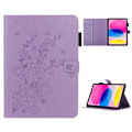 Miniatyrbillede 1 af 2: iPad 10.9 (2022) / iPad 10th Gen Påtrykt blomme-blomstermønster Visning Stand Shell Wallet Design Vegansk læder Stødabsorberende tablet etui med penne Purple