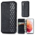 Miniatyrbillede 1 af 2: Læder Etui med A Stil Rhombus Imprint til Samsung Galaxy S21 FE - Sort Black