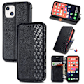 Pikkukuva 2 / 2: Nahkakotelo With A Stylish Rhombus Imprint For iPhone 13 - Musta Black