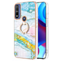 Pikkukuva 1 / 2: Marble Patterned Suojakuori With Ring Holder For Motorola Moto G Power (2022) / G Pure - Vihreä And Keltainen Marble Haze Multicolor