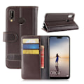 Miniatyrbillede 1 af 2: Huawei P20 Lite ægte split læder flip etui - Brun Brown