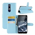 Miniatyrbillede 1 af 2: Nokia 5.1 beskyttelsesetui i kunstlæder med Litchi overfalde samt magnetisk lukkefunktion - Blå Blue
