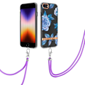 Miniatyrbillede 1 af 2: YB IMD-11 Series Phone Case iPhone SE (2020)/SE (2022)/7/8 4,7 tommer, blødt, fleksibelt IML IMD-blomstermønster med galvaniseret skal og nøglesnor - Blue