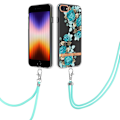 Miniatyrbillede 1 af 2: YB IMD-11 Series Phone Case iPhone SE (2020)/SE (2022)/7/8 4,7 tommer, blødt, fleksibelt IML IMD-blomstermønster med galvaniseret skal og nøglesnor - Blue