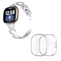 Miniatyrbild 1 av 3: Fitbit Sense / Versa 3 X-formad klockrem med strassdekor och genomskinligt skydd - Silver Silvergrå