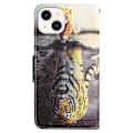 Miniatyrbillede 2 af 2: Mønsterudskrivning Magnetisk lås Telefoncover iPhone 14, Cross Texture Vegansk Læder Wallet Stand Beskyttelsesetui - Tiger Multicolor