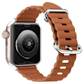 Miniatyrbillede 1 af 2: Apple Watch Series 8 (45mm) / Watch Ultra urrem i ægte læder - Gylden Brun Brown