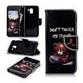 Miniatyrbillede 1 af 2: Samsung Galaxy J6 beskyttelsesetui i lædermateriale med printede mønstre og kortlommer - Bamse og "Dont Touch My Phone" Multicolor