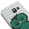 Miniatyrbillede 2 af 2: Moberg Læder-etui med kortholder og stå-funktion til Samsung Galaxy A3 SM-A310F (2016) - Sovende grøn ugle på gren Green