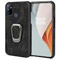 Miniatyrbillede 1 af 2: Stødsikkert lædercover med oval støttefod til OnePlus Nord N100 - Sort Black