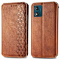 Miniatyrbillede 1 af 3: Læder Etui med A Stilfuldt Rhombus Tryk til Motorola Moto E13 - Brun Brown