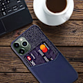 Miniatyrbillede 2 af 2: iPhone 14 Pro 6,1 tommer Smartphone Cover Card Slot Cloth Texture Vegansk Læder Coated Hard Bumpresistent Phone Case - Blå Blue