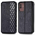 Miniatyrbillede 1 af 2: Læder Etui med A Stilfuldt Rhombus Tryk til Samsung Galaxy M13 5g - Sort Black