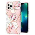 Miniatyrbild 1 av 2: Marmormotiv iPhone 14 Pro Max skal - Rosa Blommor Rosa