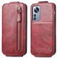 Vertical Flip Phone Etui med Zipper til Xiaomi 12T / 12T Pro - Rød Red