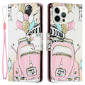 Miniatyrbillede 1 af 2: Vegansk lædermønstertryk til iPhone 14 Pro Max, Cross Texture Stand Wallet Folio Flip Phone Cover med håndrem - Bil Pink