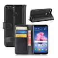 Miniatyrbillede 1 af 2: Huawei P Smart etui i ægte læder med kortholder - Sort Black