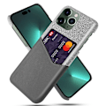Miniatyrbillede 1 af 2: iPhone 14 Pro 6,1 tommer Smartphone Cover Card Slot Cloth Texture Vegansk Læder Coated Hard Bumpresistent Phone Case - Grå Silver grey