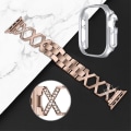 Miniatyrbild 2 av 3: Apple Watch Ultra klockarmband i rostfritt stål med strassdekor och silverfärgat fodral - Guld Guld