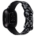 Miniatyrbillede 1 af 2: Fitbit Sense 2 / Versa 4 urrem i silikone med cool mønster - Sort Med Hvide Blomster Black