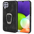 Miniatyrbillede 1 af 2: Stødsikkert lædercover med oval kickstand til Samsung Galaxy A22 4G - Sort Black