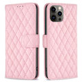 Miniatyrbillede 1 af 2: BINFEN COLOR iPhone 12 Pro 6.1 inch BF Style-14 Imprinted Rhombus Pattern Leather Wallet Case med Credit Card Holder Flip Folio Book Magnetic PU Phone Pink
