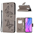 Miniatyrbild 1 av 2: Butterfly läder Xiaomi Redmi 9 fodral - Silver/Grå Silvergrå