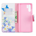 Miniatyrbillede 2 af 2: Huawei P30 Pro mønstret læder flip etui - Blå Sommerfugl og Blomster Multicolor
