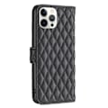 Miniatyrbillede 2 af 2: BINFEN COLOR Stødsikkert pungetui iPhone 12 Pro Max 6,7 tommer, BF Style-14 Påtrykt rombemønster Vegansk læder Mat anti-slid telefon cover med stativ Black