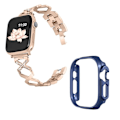 Miniatyrbillede 1 af 3: Apple Watch Ultra urrem i rustfrit stål med rhinestone-dekor og midnatsblåt cover - Guld Gold