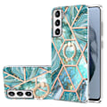 Miniatyrbillede 4 af 4: Marble Mønstret Cover med Ring Holder til Samsung Galaxy S21 FE - Blå Blue