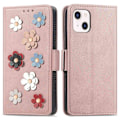 Miniatyrbild 1 av 2: Mjukt läder iPhone 13 Mini fodral med blomdekor - Rosa Rosa