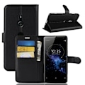 Miniatyrbillede 1 af 2: Sony Xperia XZ3 mobiletui i kunstlæder med Litchi tekstur og kortholder - Sort Black