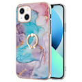 Pikkukuva 1 / 2: Marble Patterned Suojakuori With Ring Holder For iPhone 14 - Milky Way Marble Blue Multicolor