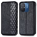 Miniatyrbillede 1 af 2: Læder Etui med A Stilfuldt Rhombus Tryk til Xiaomi Redmi 12C / 11a - Sort Black