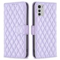 Miniatyrbillede 1 af 2: Rhombus Mønster Matte Flip Case til Motorola Moto E32 - Lilla Purple