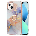 Pikkukuva 1 / 2: Marble Patterned Suojakuori With Ring Holder For iPhone 14 - Milky Way Marble White Multicolor