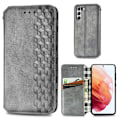 Miniatyrbillede 1 af 2: Læder Etui med A Stil Rhombus Imprint til Samsung Galaxy S21 FE - Grå Silver grey
