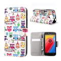 Pikkukuva 1 / 2: Motorola Moto C retro nahkakotelo - Värikkäät pöllöt Multicolor