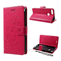 Miniatyrbillede 1 af 2: Huawei Honor 9 Lite stemplet sommerfugl blomster PU læder flip etui - Rose Pink