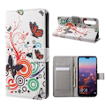 Miniatyrbillede 1 af 2: Huawei P20 Printet Mønster PU læder flip etui - sommerfugl og Cirkel Multicolor