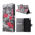 Miniatyrbillede 1 af 2: Moberg Huawei Ascend P8 Læder Etui Med Kortholder - Røde Blomster Multicolor