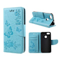 Miniatyrbillede 1 af 2: Huawei P9 Lite Mini imprinted sommerfugl Blomster PU læder flip etui - blå Blue