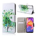 Miniatyrbillede 1 af 2: Huawei P20 Pro mønstret PU læder flip etui - Grøn Træ Multicolor