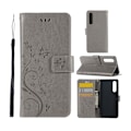Miniatyrbillede 1 af 2: Huawei P30 sommerfugle- og blomstertryk læder flip etui - Grå Silver grey