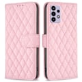 Miniatyrbillede 1 af 2: Rhombus Mønster Matte Flip Case til Samsung Galaxy A72 5G - Lyserød Pink