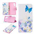 Miniatyrbillede 1 af 2: Huawei P30 Pro mønstret læder flip etui - Blå Sommerfugl og Blomster Multicolor